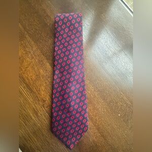 Vintage Monsieur Cravatieur Red and Navy Patterned Men's Tie